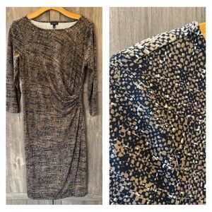 Talbots Medium Faux Wrap Jersey Dress Black Brown 3/4 sleeves
